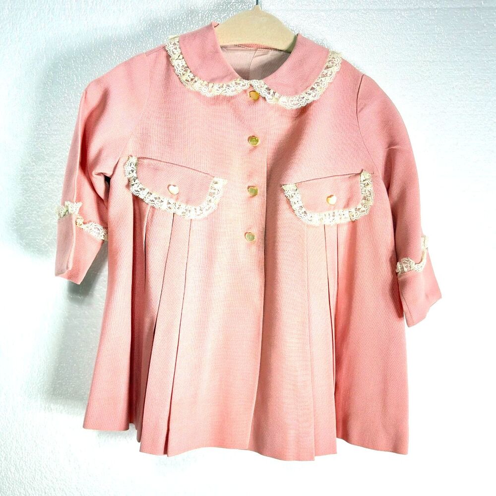 Girls Vintage Handmade Pink Jacket with Lace Trim and Lining 6-9 Months